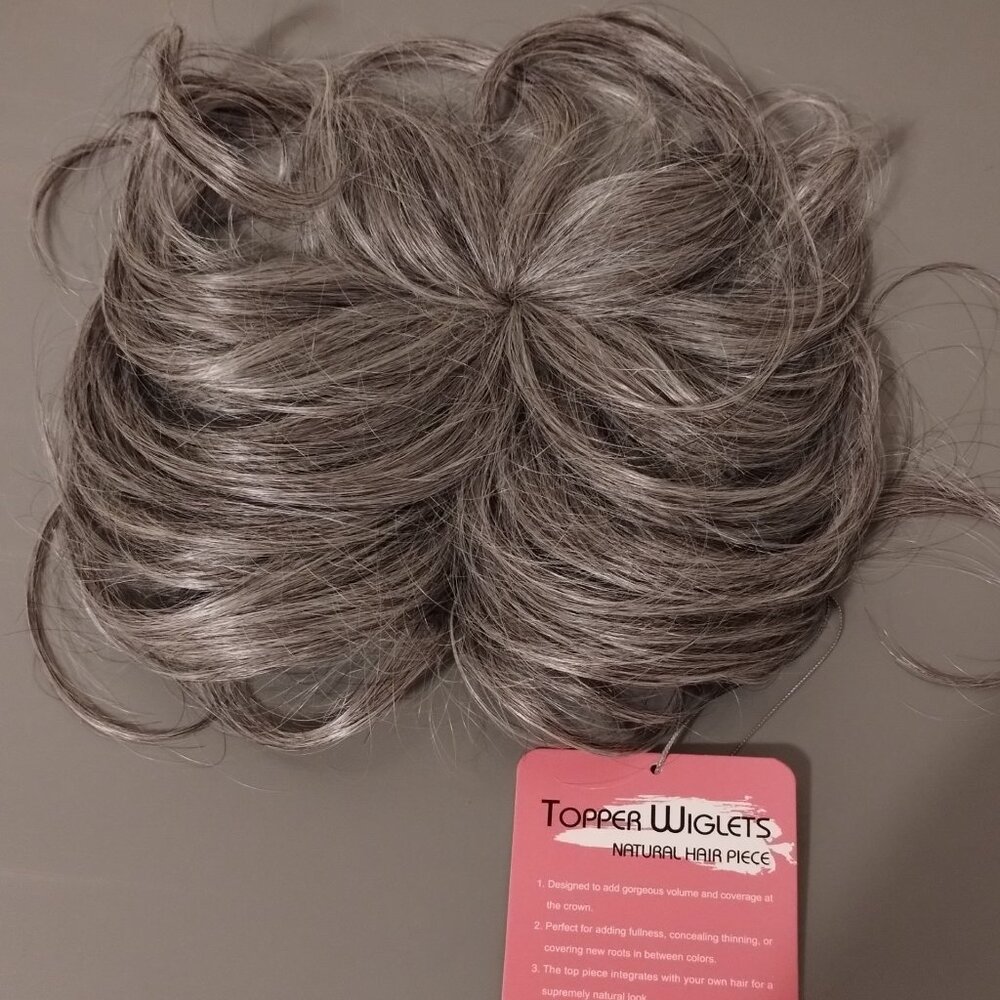 NEW TREND Wig Topper FOR THINNING HAIR Silver Gray CURLS Combs Attachment